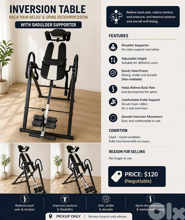 Inversion Table – Back Pain Relief Machine – Adjustable & Stable 0