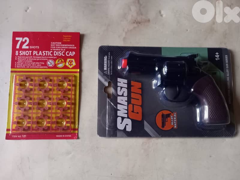 Smash gun metal cap gun + 1 cap discs set black or metallic 0