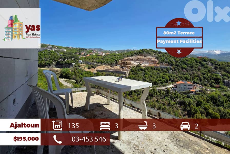 Ajaltoun 135m2 | 80m2 Terrace | Payment Facilities | Open View | TO 0