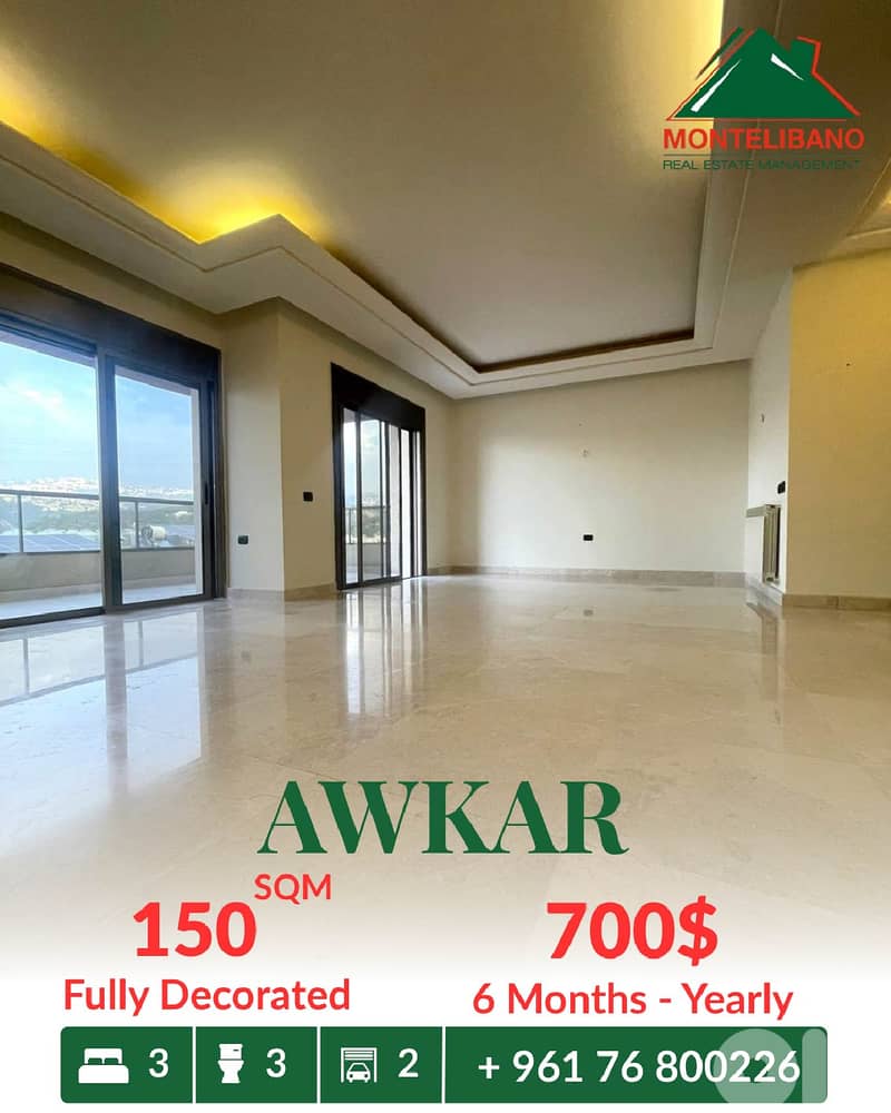 Fully Decorated 150 sqm Apartment For Rent in Awkar عوكر with View 0