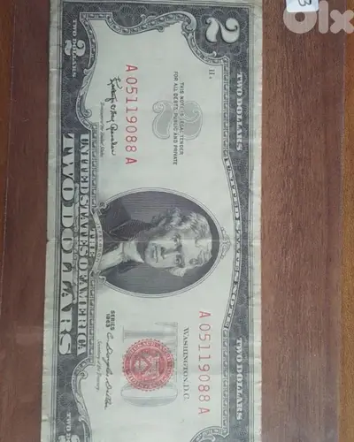 rare 2 dollar bill mark red section A 1963