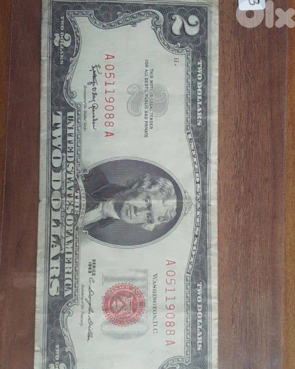 rare 2 dollar bill mark red section A 1963 0