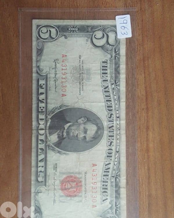 rare 5 dollar bills 1963 A red mark 0