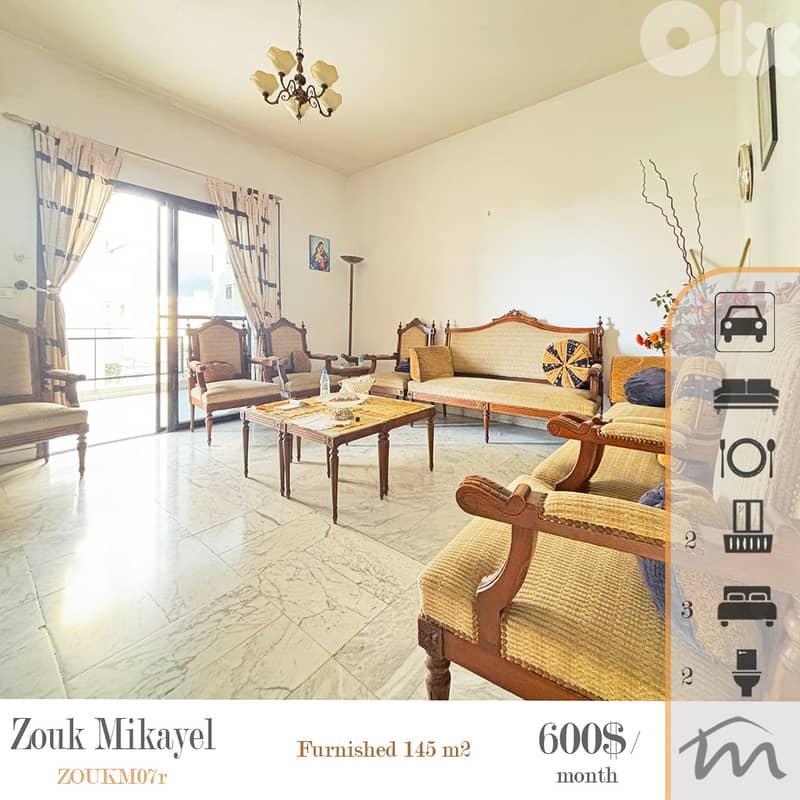 Zouk Mikayel | Furnished/Equipped 3 Bedrooms Apartment | 2 Balconies 0