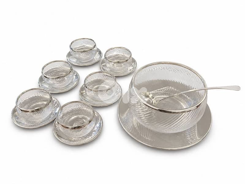 Elegant Fruit Salad Serving Set – Glass Bowls with Silver Rim 0