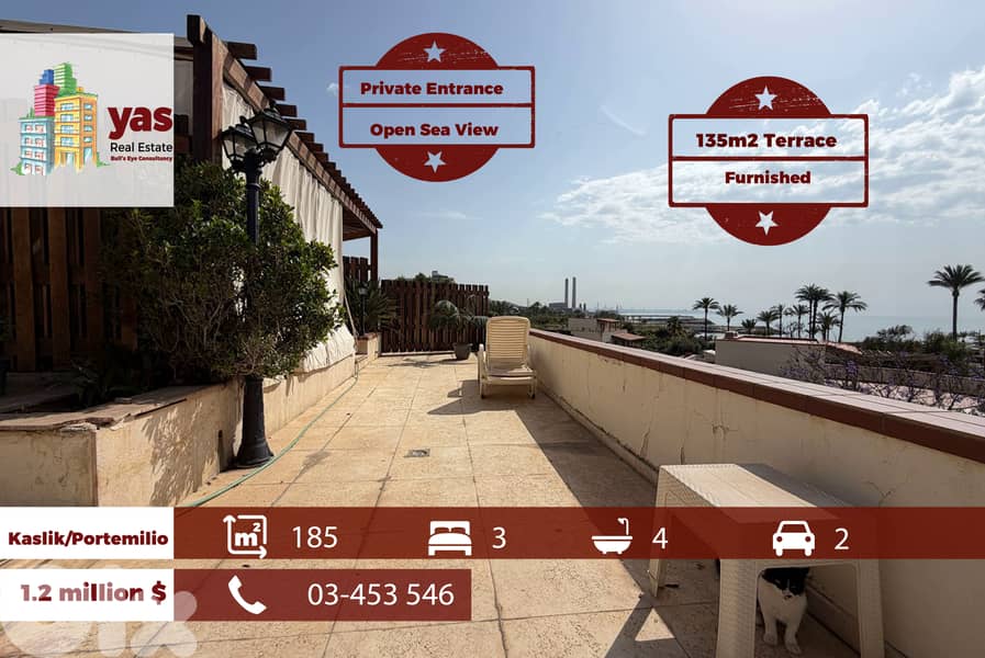 Kaslik/Portemilio 185m2 | 135m2 Terrace | Furnished | OH 0