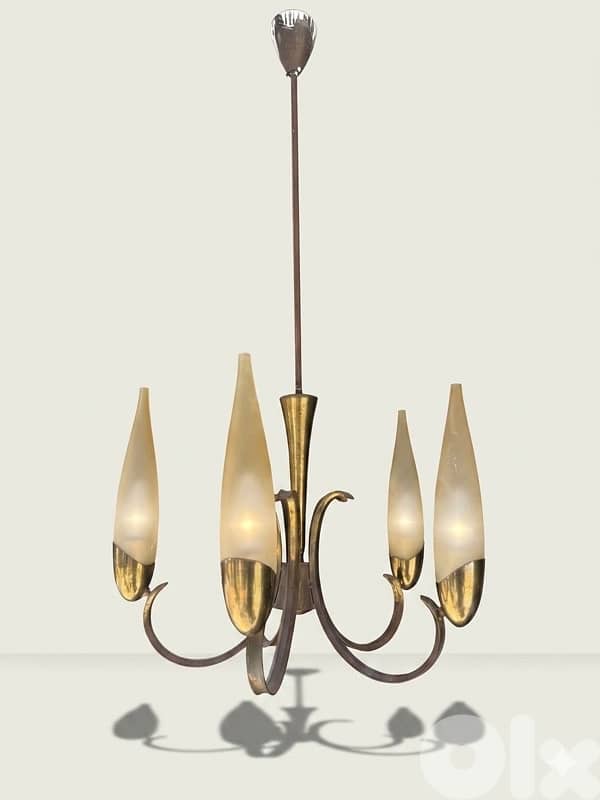 Mid-Century Modern Italian Brass and Glass Chandelier from Stilnovo 0