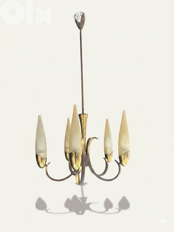 Mid-Century Modern Italian Brass and Glass Chandelier from Stilnovo 1