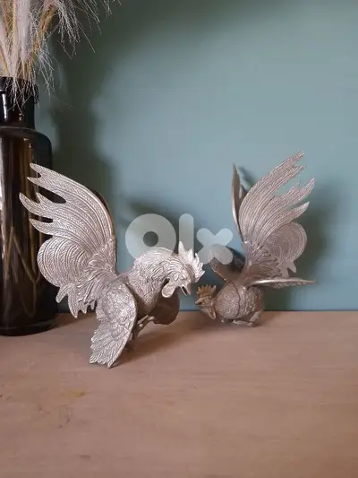 mid-20th century fighting rooster figurines