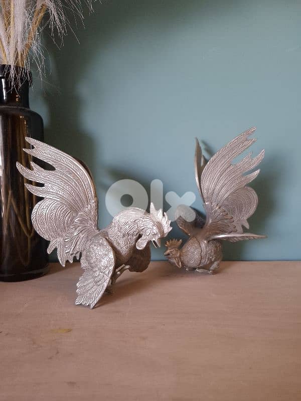 mid-20th century fighting rooster figurines 0