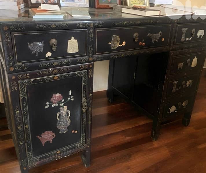 antique 1960 chinese desk with chair 0