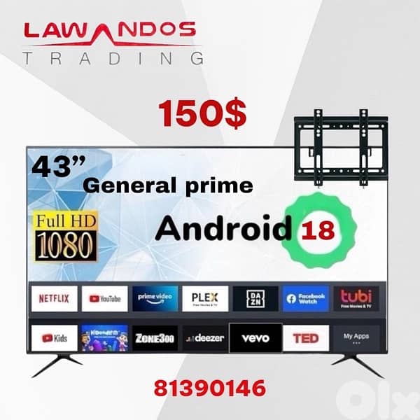 Led 43” GENERAL prime smart ANDROID 18 مع ستاند 0