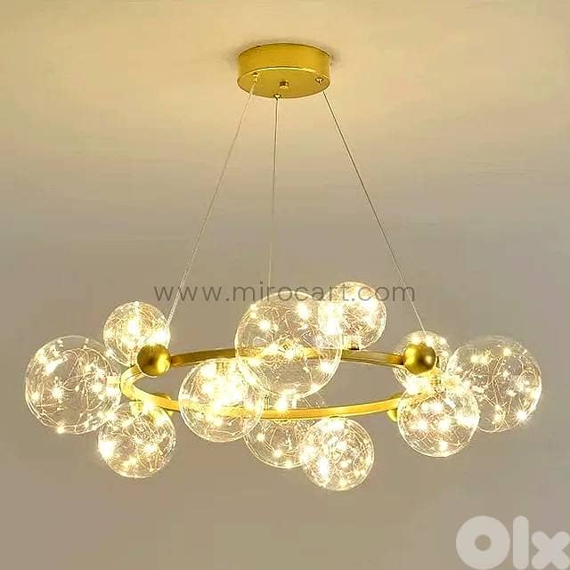 12-Globe LED Ring Chandelier — Gold Glass Pendant Light 0