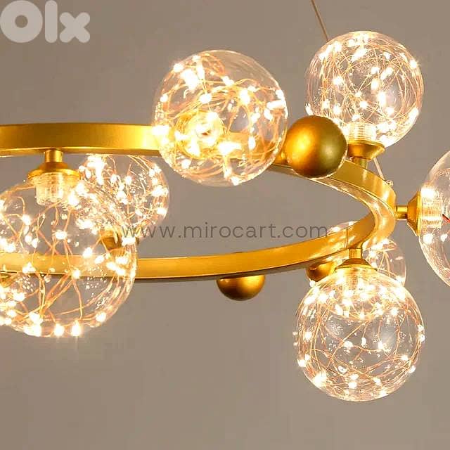 12-Globe LED Ring Chandelier — Gold Glass Pendant Light 8
