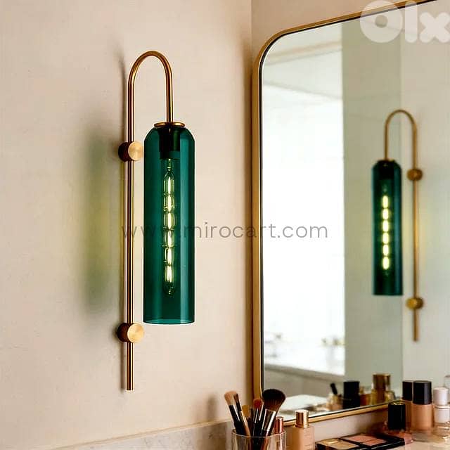 Emerald Column Wall Light — Brushed Brass & Tinted Glass 0