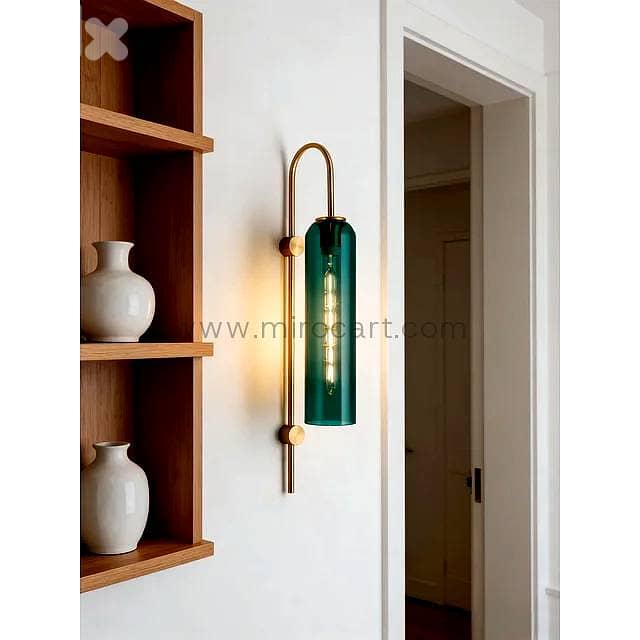 Emerald Column Wall Light — Brushed Brass & Tinted Glass 2