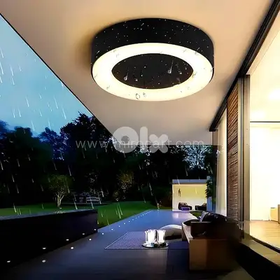 Round LED Outdoor Ceiling Light — Matte Black