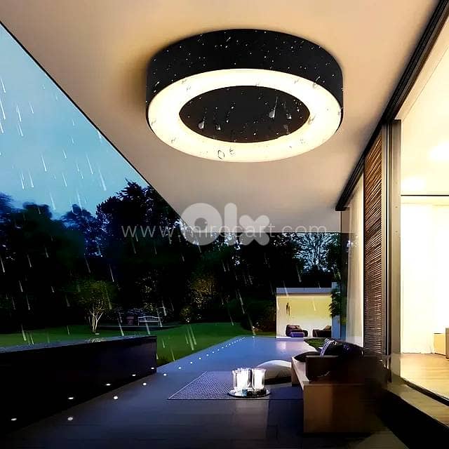 Round LED Outdoor Ceiling Light — Matte Black 0