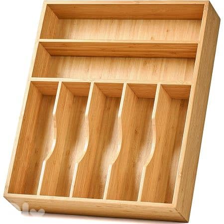Wooden Kitchen Drawer Organizer 7 Slots Total 43.18 x 33.02 x 6.35 cm 2