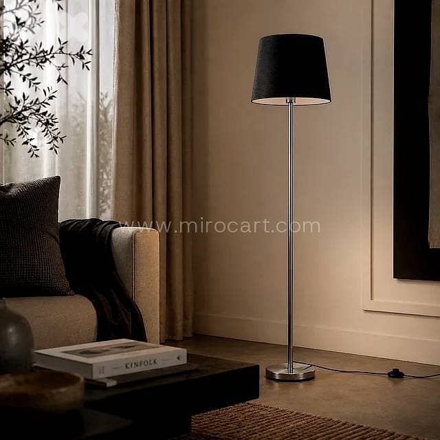 158cm Tall Floor Lamp — Brushed Chrome & Black 0