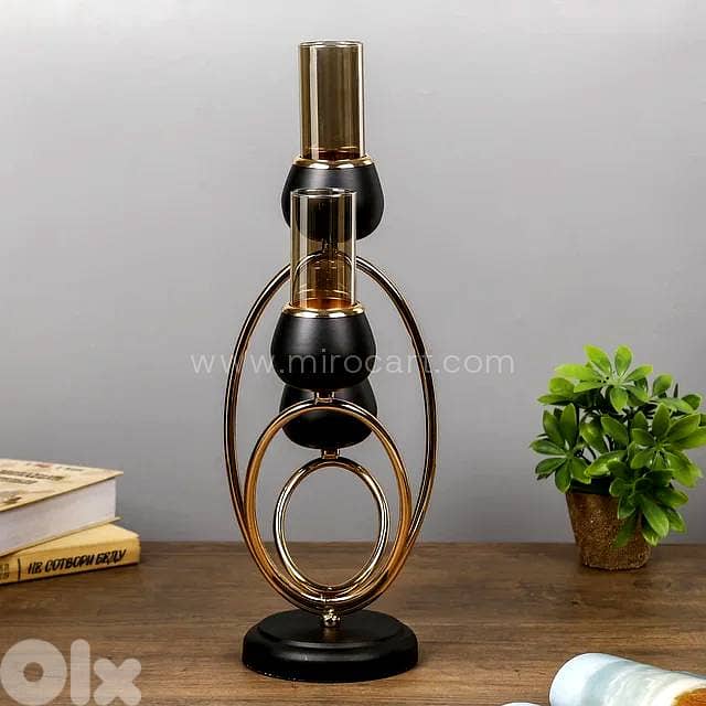Amber Glass 3-Arm Candle Holder — Black & Gold 3