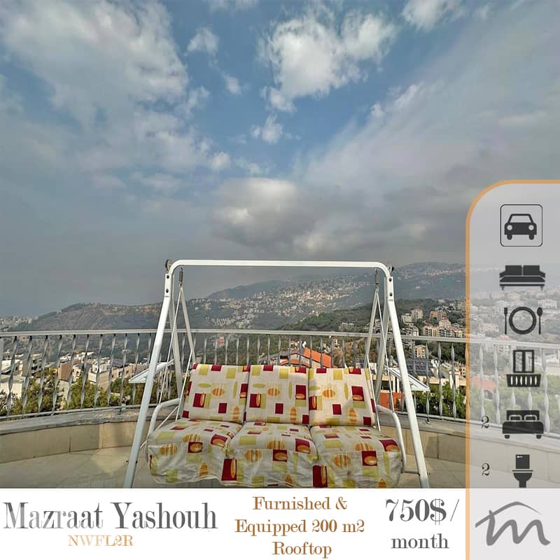Mazraat Yashouh | Furnished-Decorated 200m² Rooftop | Panoramic View 0