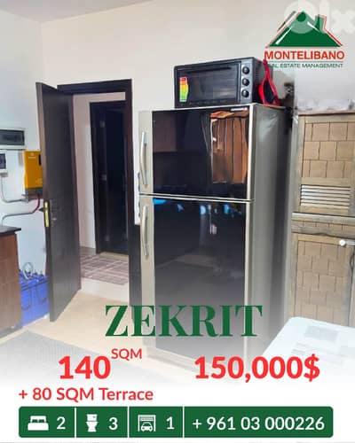 140sqm Apartment In New Building For Sale in Zekrit with 80sqm Terrace