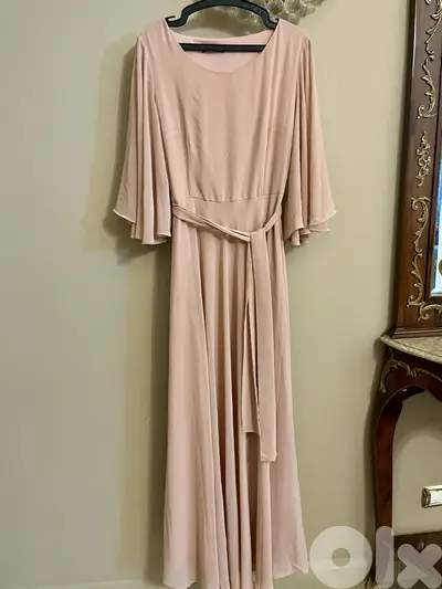 Blush Pink Flowy Dress with belt.