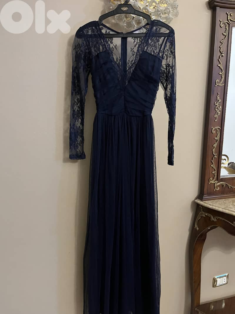 Navy Blue lace long dress from ASOS 0