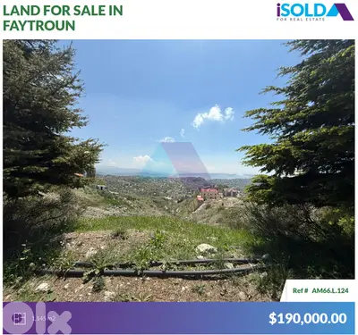1145 m2 land+mountain view 4sale in Faytroun - أرض للبيع في فيطرون