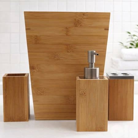 Bamboo Bathroom Accessory Set 4 Pcs 0