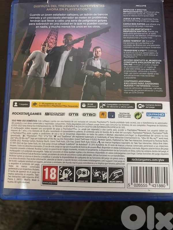 PS5 GTA 5– Barely Used, Original Disc, Excellent Condition 1