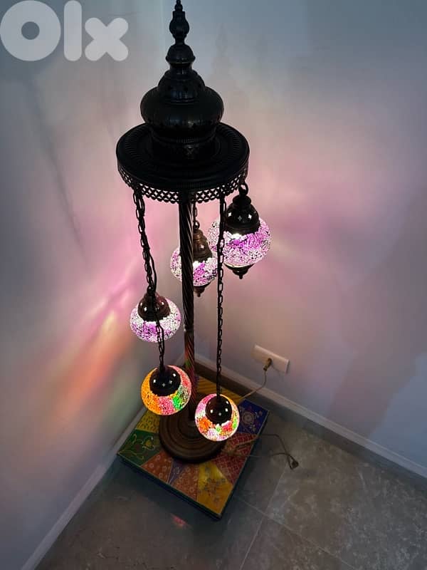 Vintage Turkish Mosaic Floor Lamp – 5 Globe Handmade Glass Lantern 0