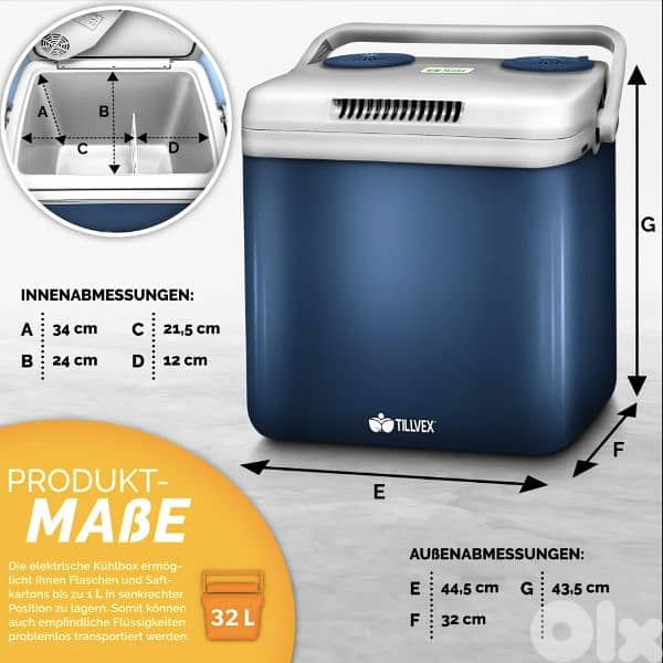 tillvex Electric Cooler 32L Blue/Black Mini Fridge 230V & 12V for Cars 9