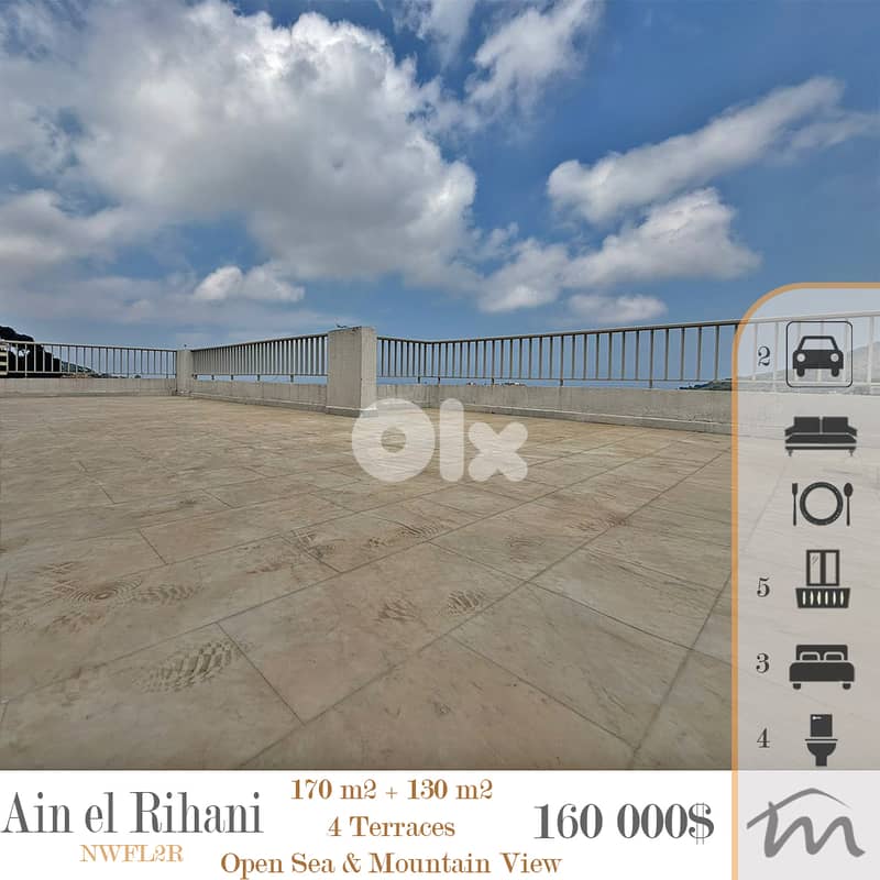 Ain El Rihani | 170m² + 130m² 4 Terraces | 2 Parking | Open Sea View 0