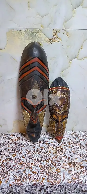 قناعين أفريقي ملكي منحوت يدوياً تحفه فنيه من خشب السيسي