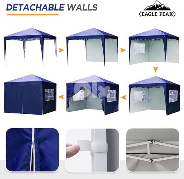 EAGLE PEAK 3m X 3m Pop Up Gazebo Tent With 4 Side Walls 2