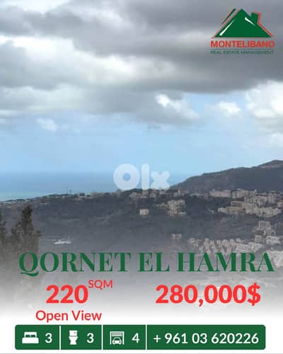 220 sqm Apartment For Sale in Qornet El Hamra قرنة الحمراء +Open View