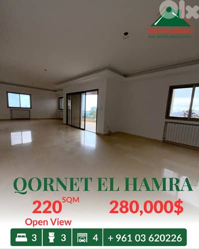 220 sqm Apartment For Sale in Qornet El Hamra قرنة الحمراء +Open View