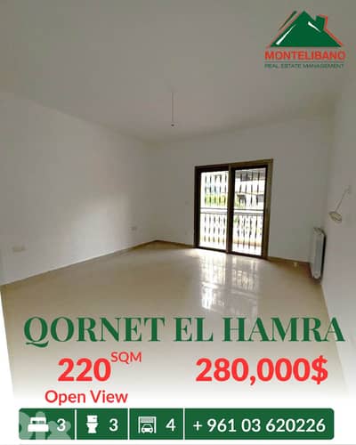 220 sqm Apartment For Sale in Qornet El Hamra قرنة الحمراء +Open View