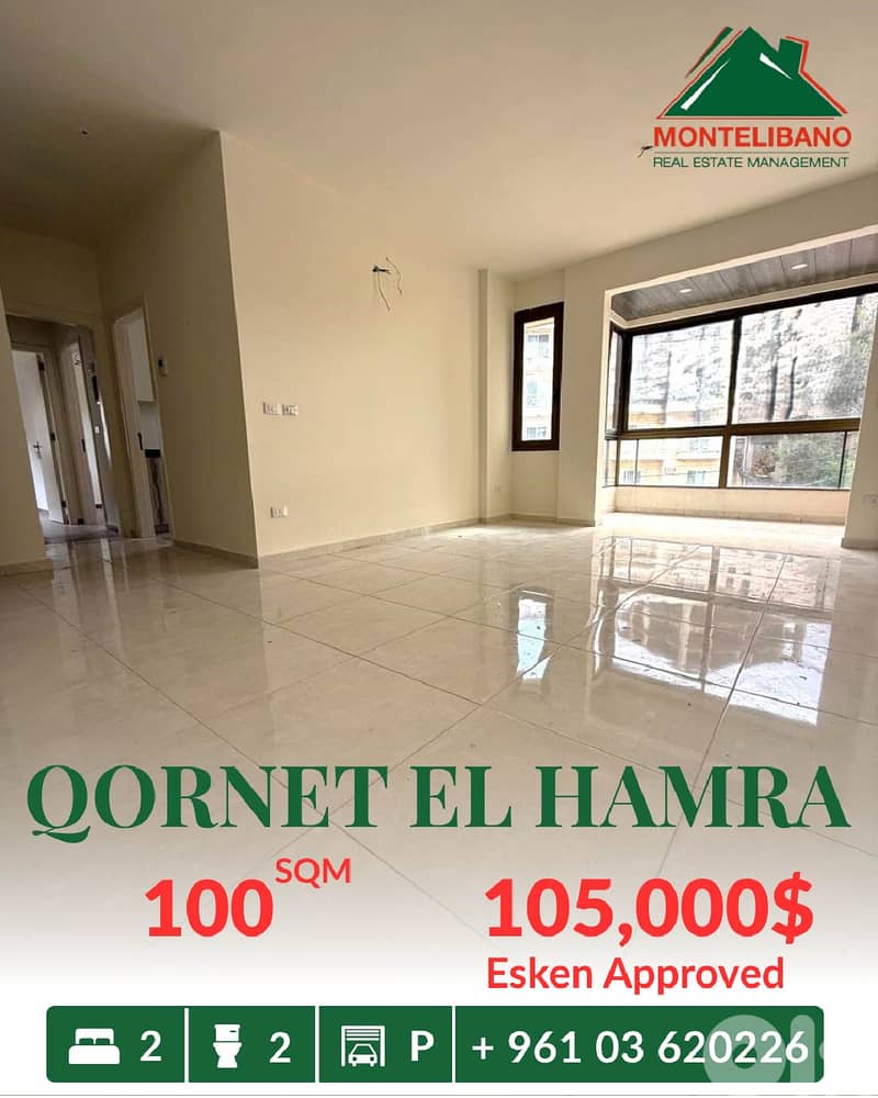100 sqm Apartment For Sale in Qornet El Hamra "Esken Acceptable" 0