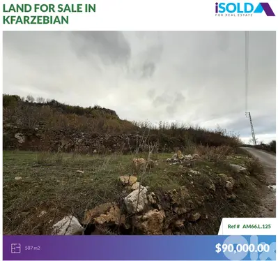 587m2 land+prime location+mountain view 4sale in Kfarzebian - كفردبيان
