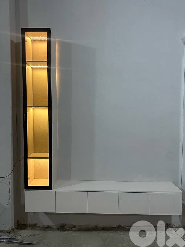 tv unit 200x230 5doraf with led with glass color bege 0