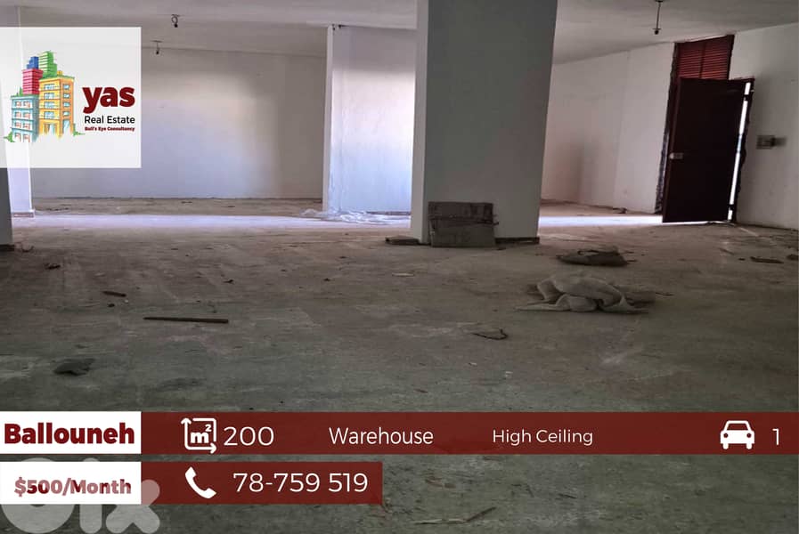 Ballouneh 200m2 | Warehouse | Well Maintained | High Ceiling | Rent|JO 0