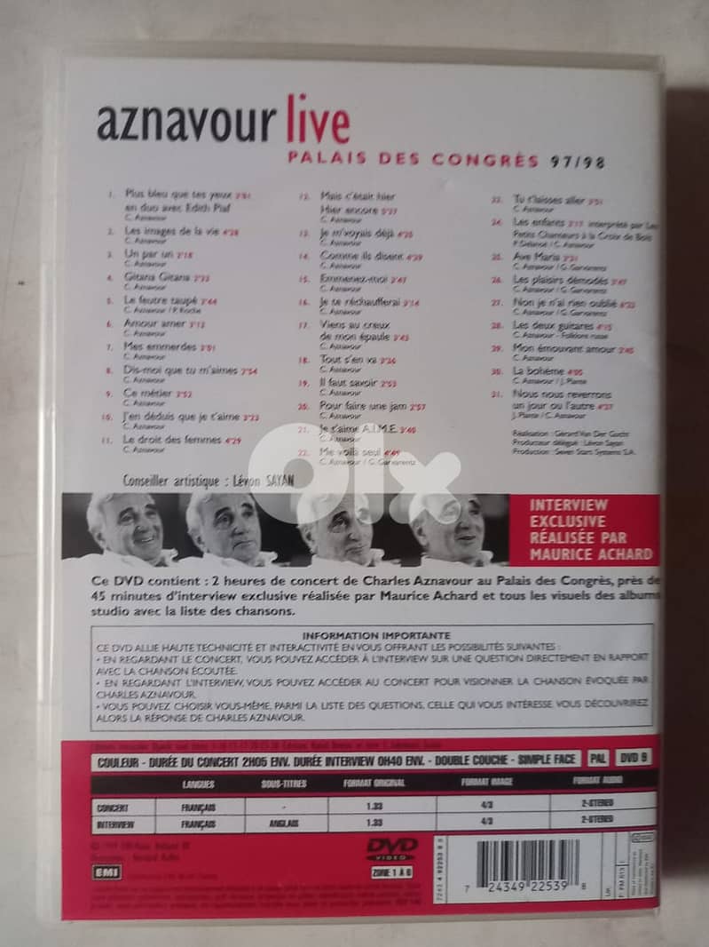 DVD live concert "Aznavour Live," at the Palais des Congrès Paris 97/9 2