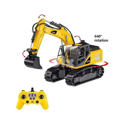Metal RC Excavator Toy with Lights, Sound & 640° Rotation-حفارة معدنية