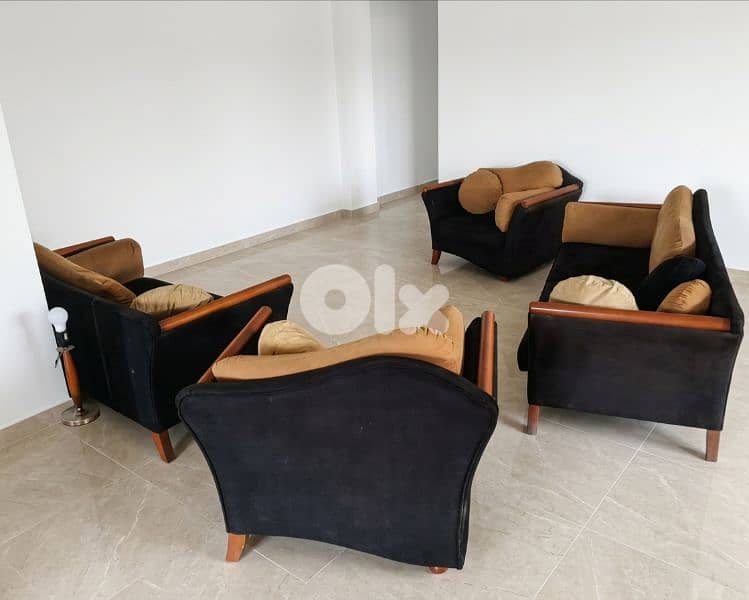 Living room furniture (salon couch) set, 4 pieces with cushions 1