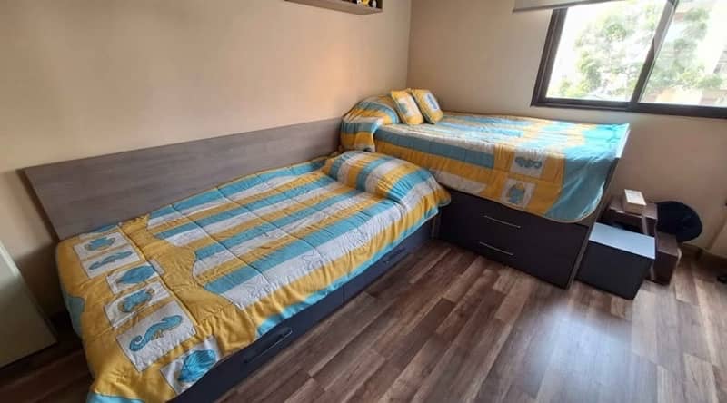 L shape twin bed 0