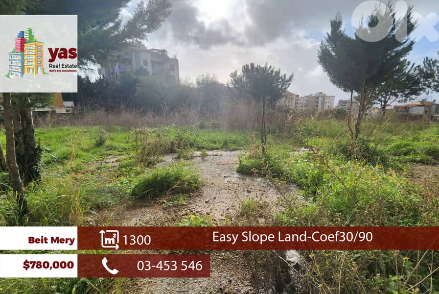 Beit Mery 1300m2 | Land | Coeff 30/90 | Open View | Easy slope | OH 0