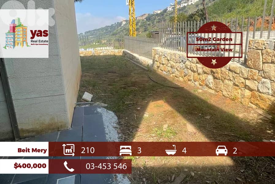 Beit Mery 210m2 | 50m2 Garden | Prime Location | Mountain View | TCH 0